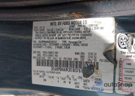 2012 Ford Fusion Se из США, поврежденный, VIN 3FAHP0HA9CR183761